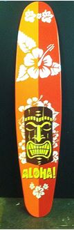 Picture of Surfboard Cutout - 8 - Yellow/Red with white hibiscus & tiki