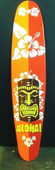 Picture of Surfboard Cutout - 8 - Yellow/Red with white hibiscus & tiki