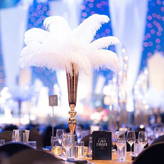 Picture of Ostrich Feather - Brass Trumpet vase centrepiece