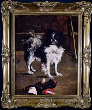 Picture of Royal Spaniel painting with gold frame.