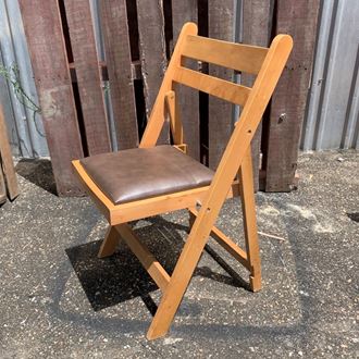 Picture of Small Wooden Fold-Up Stool with Leather Seat